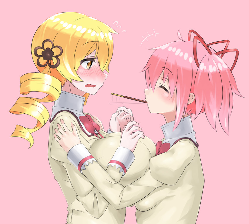kaname madoka and tomoe mami (mahou shoujo madoka magica) drawn by mizuumi_(bb)