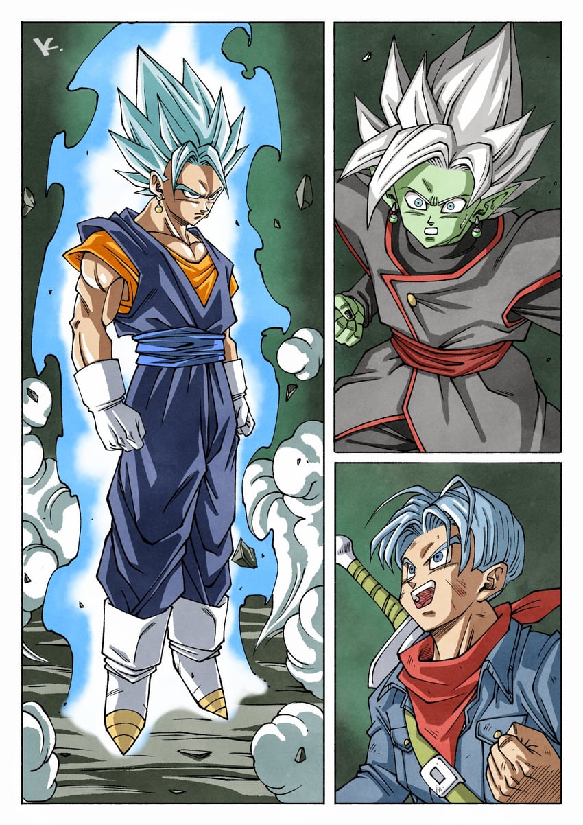 trunks, vegetto, zamasu, and fused zamasu (dragon ball and 1 more) drawn by kakeru_(dbskakeru)