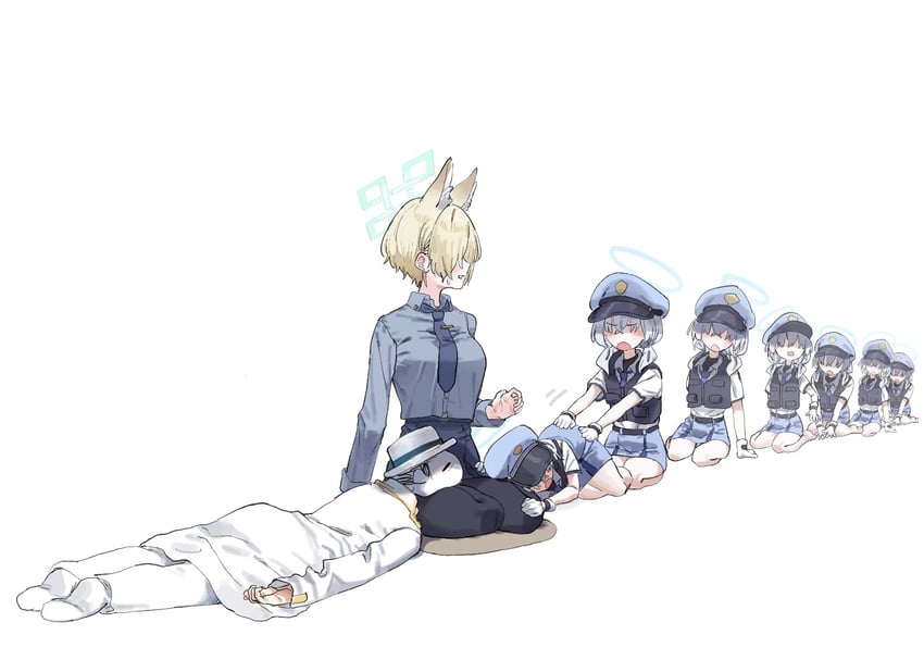 sensei, doodle sensei, kanna, and valkyrie police academy student (blue archive) drawn by lonklink