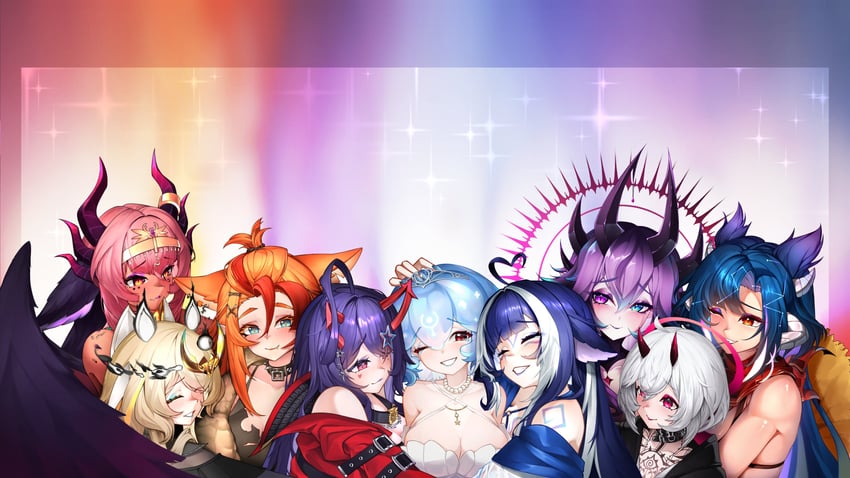 shylily, bao, akuma nihmune, vienna, trickywi, and 4 more (indie virtual youtuber) drawn by kimarislibran