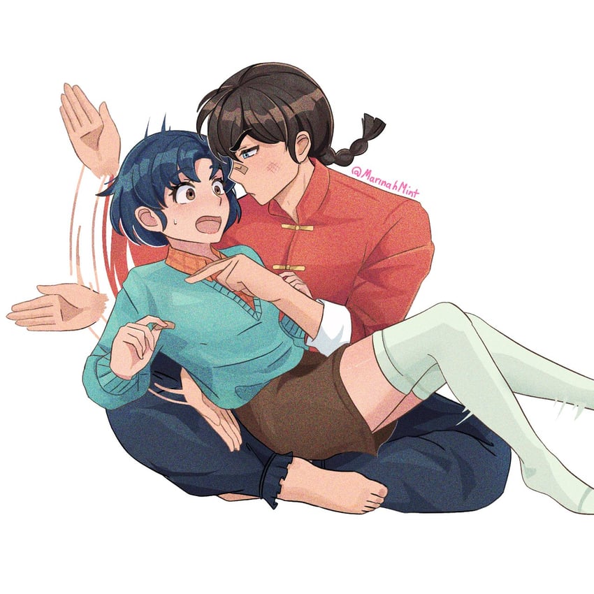 tendou akane and saotome ranma (ranma 1/2) drawn by marinahmint