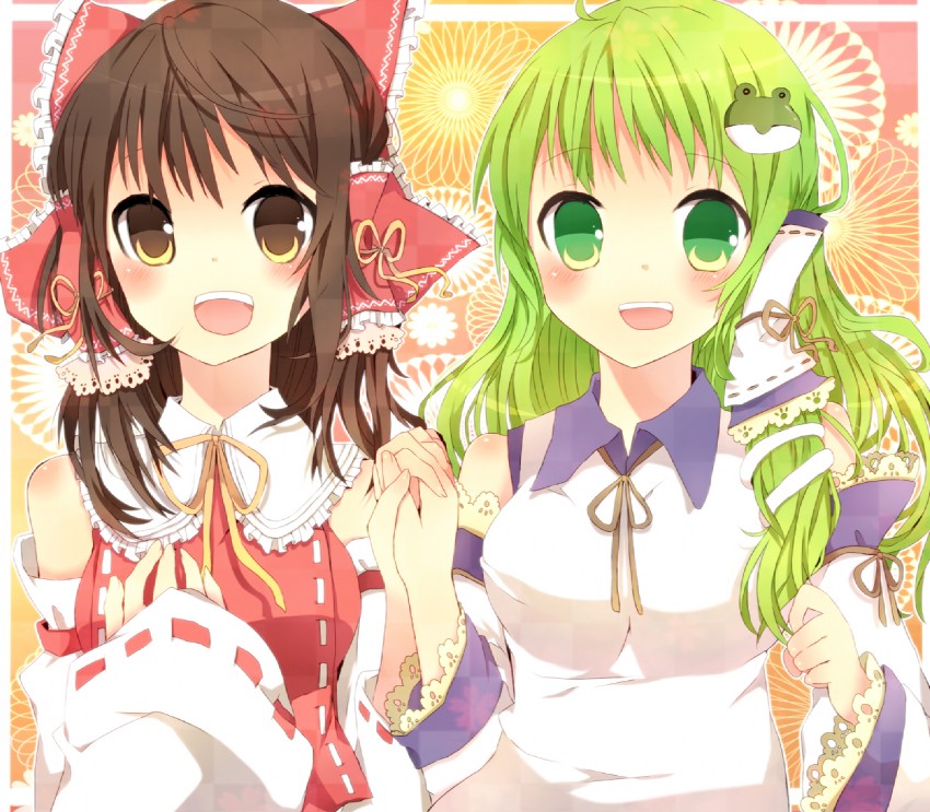 hakurei reimu and kochiya sanae (touhou) drawn by ao_ringo