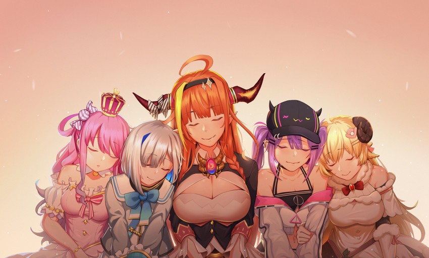 tokoyami towa, amane kanata, kiryu coco, tsunomaki watame, himemori luna, and 1 more (hololive) drawn by iamfishtail