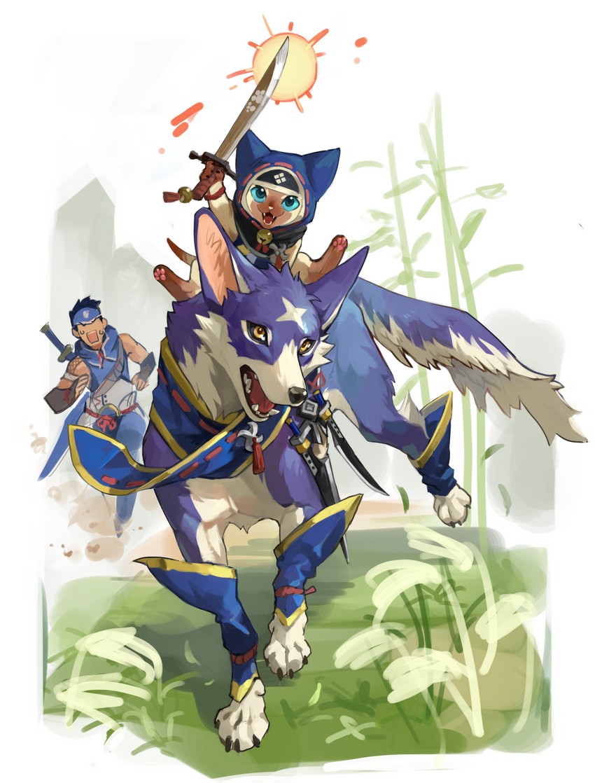 player palico and canyne (monster hunter and 1 more) drawn by tapioka_chaso