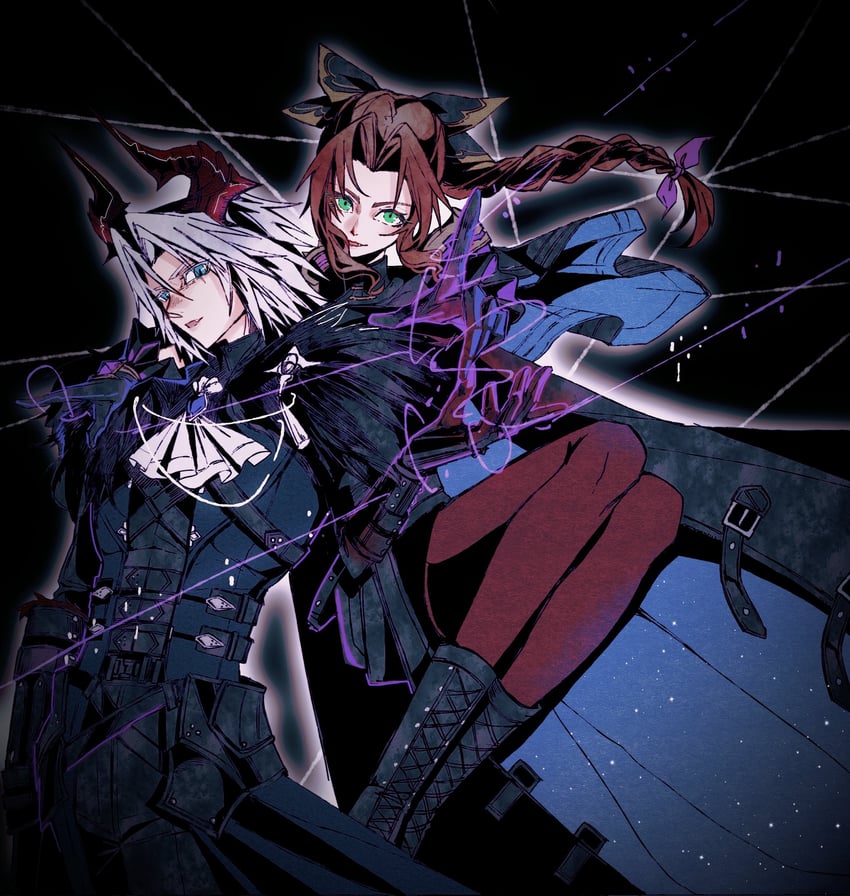 aerith gainsborough and sephiroth (final fantasy and 2 more) drawn by zdax20001212