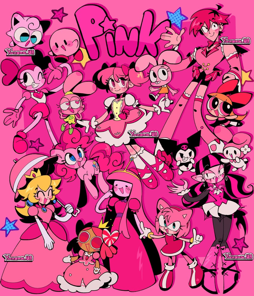 kaname madoka, kirby, princess peach, amy rose, jigglypuff, and 11 more (original and 17 more) drawn by yanana_ua