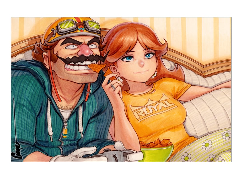 princess daisy and wario (mario and 1 more) drawn by omar_dogan