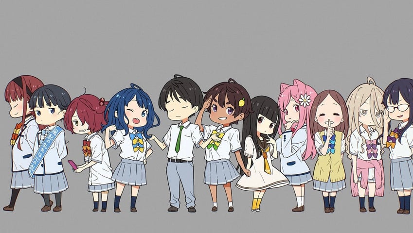 yanami anna, yakishio lemon, komari chika, nukumizu kaju, nukumizu kazuhiko, and 6 more (make heroine ga oo sugiru!) drawn by imigimuru