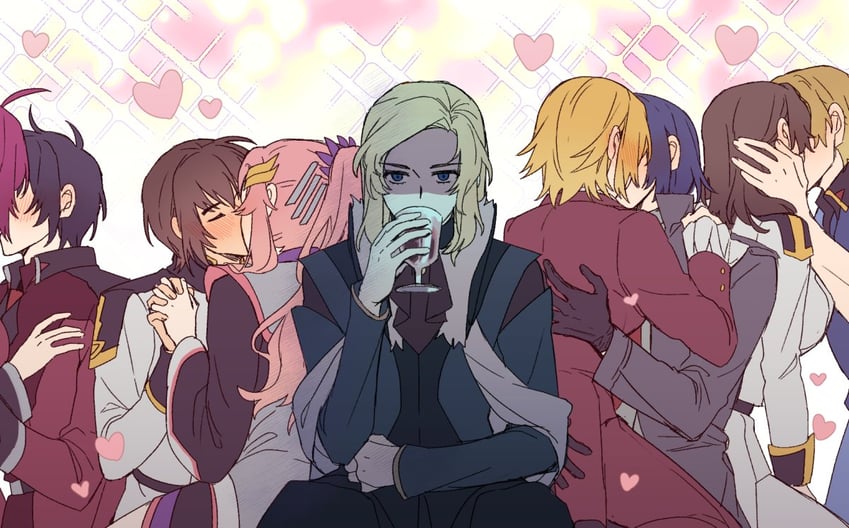 cagalli yula athha, athrun zala, lacus clyne, lunamaria hawke, kira yamato, and 4 more (gundam and 2 more) drawn by kkomcce