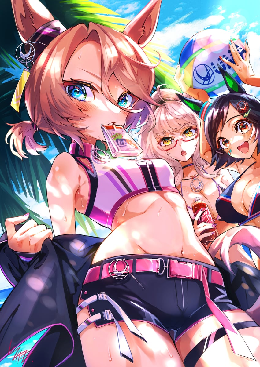 trainer, narita taishin, biwa hayahide, and winning ticket (umamusume) drawn by hinosaka_aki
