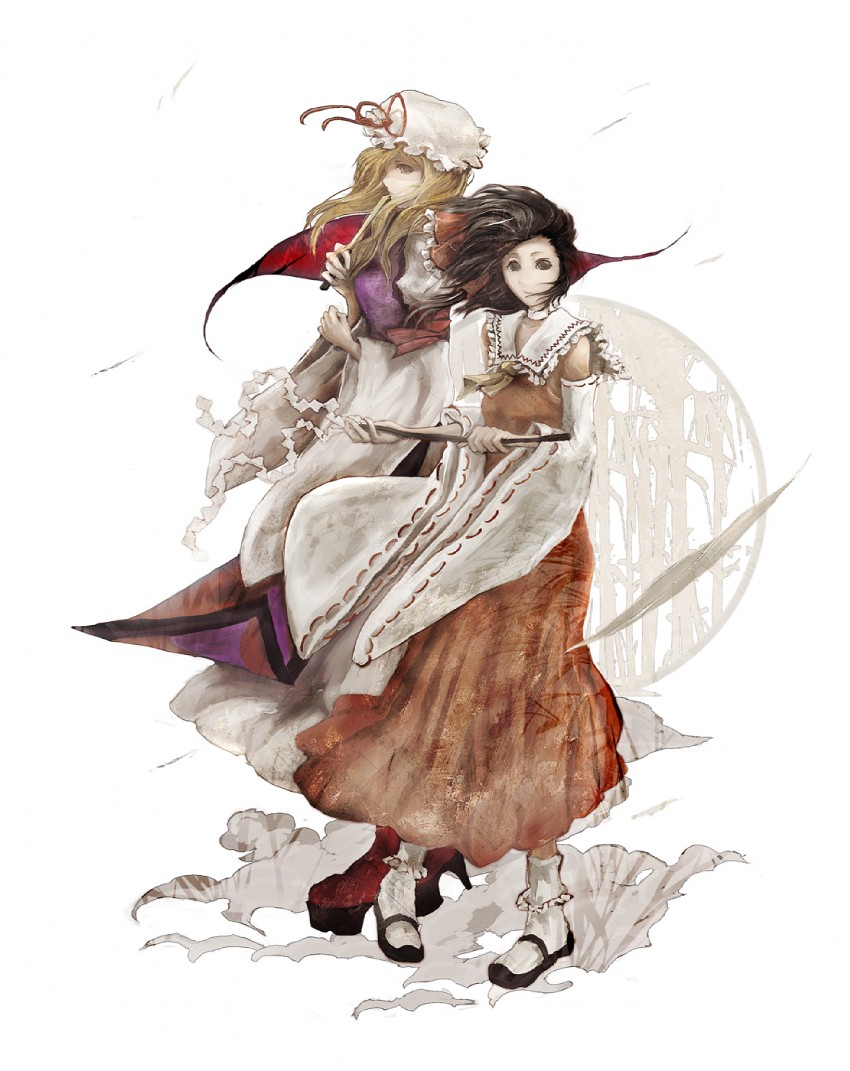 hakurei reimu and yakumo yukari (touhou) drawn by taron_(tatataron)