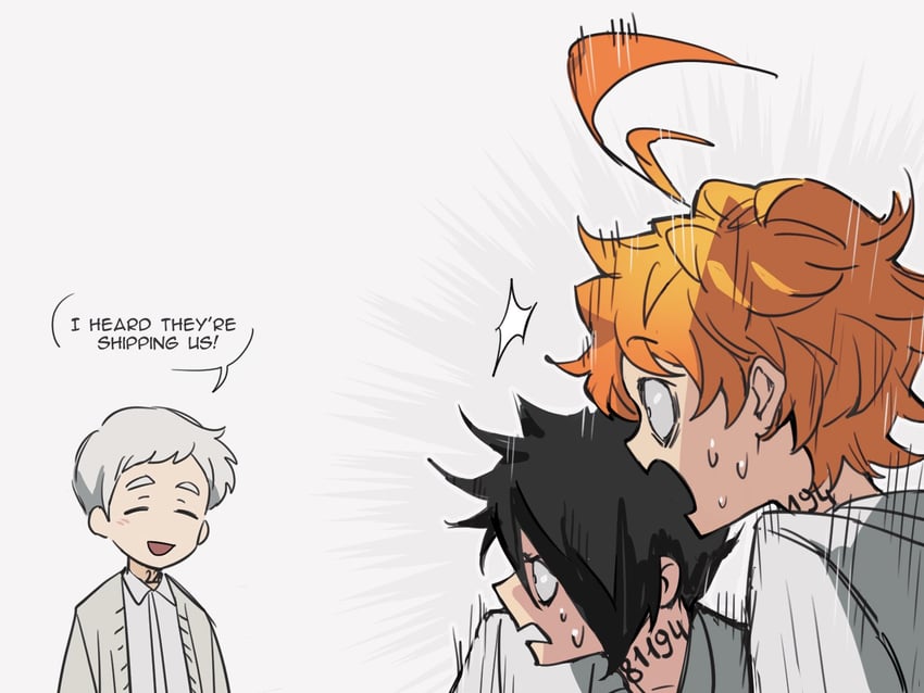 emma, norman, and ray (yakusoku no neverland) drawn by neekosiah