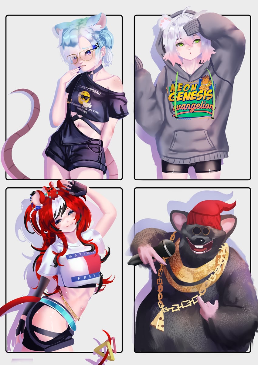 hakos baelz, garfield, and biggie cheese (original and 5 more) drawn by rancidronin
