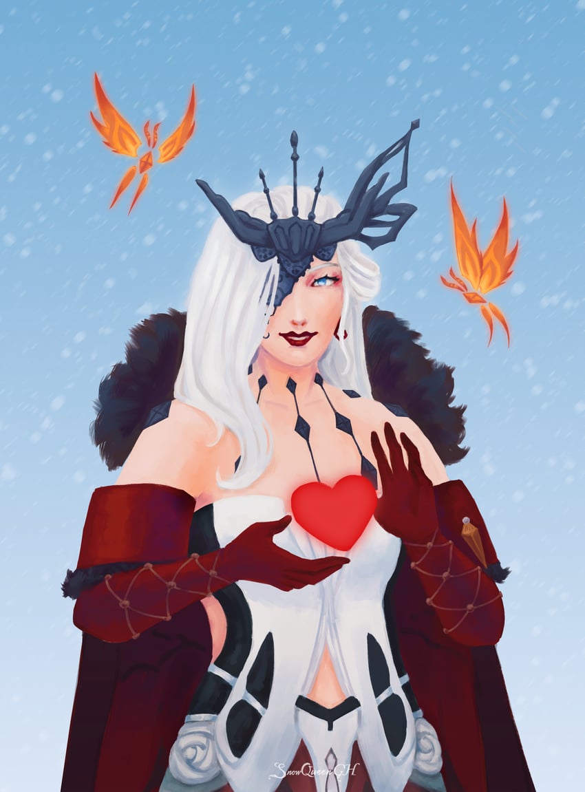 signora and crimson lotus moth (genshin impact) drawn by snowqueen-gh