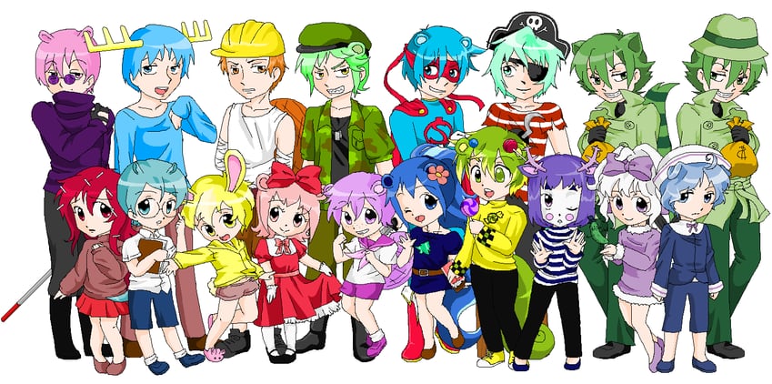 flaky, flippy, cuddles, splendid, giggles, and 13 more (happy tree friends) drawn by pinkkittypower