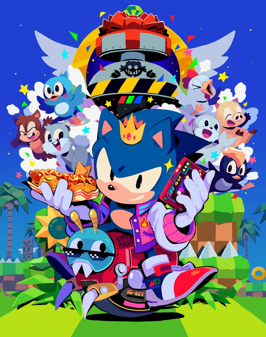 sonic the hedgehog, classic sonic, flicky, moto bug, pocky, and 5 more (sonic and 1 more) drawn by aimf