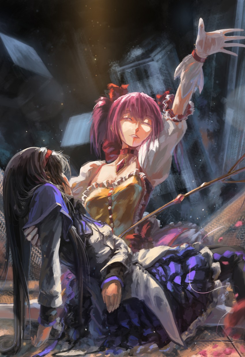akemi homura and kaname madoka (mahou shoujo madoka magica) drawn by song_ren