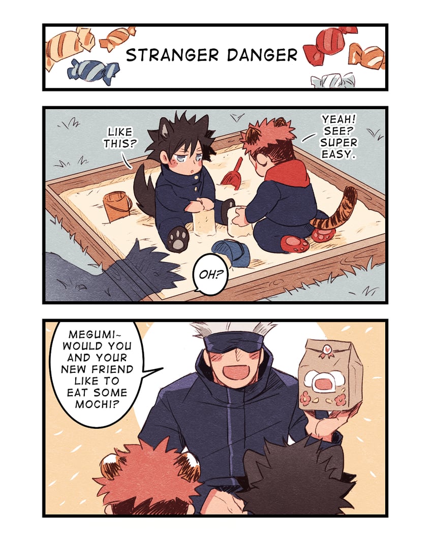 gojou satoru, itadori yuuji, and fushiguro megumi (jujutsu kaisen) drawn by lightningstrikes