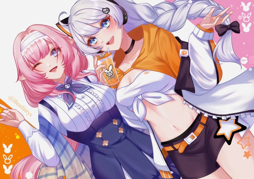 kiana kaslana and elysia (honkai and 1 more) drawn by illestfairys
