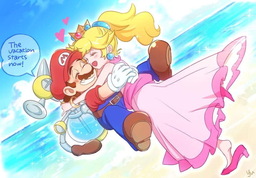 princess peach, mario, and f.l.u.d.d. (mario and 1 more) drawn by agua_mp