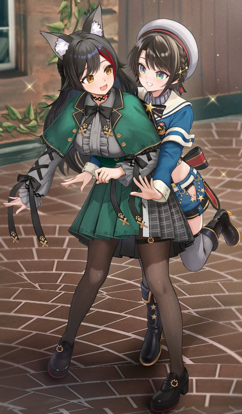 ookami mio and oozora subaru (hololive) drawn by wajuniorbox