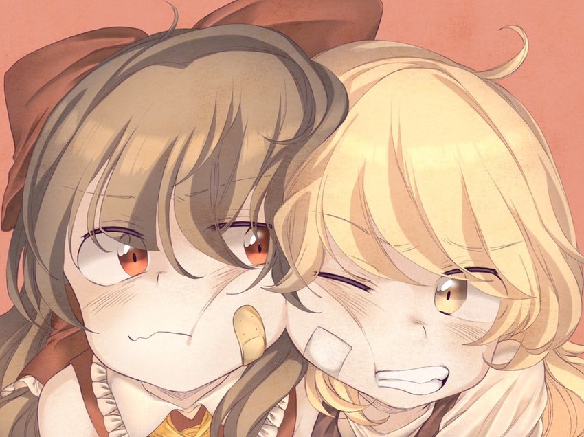 hakurei reimu and kirisame marisa (touhou) drawn by iiha_toobu