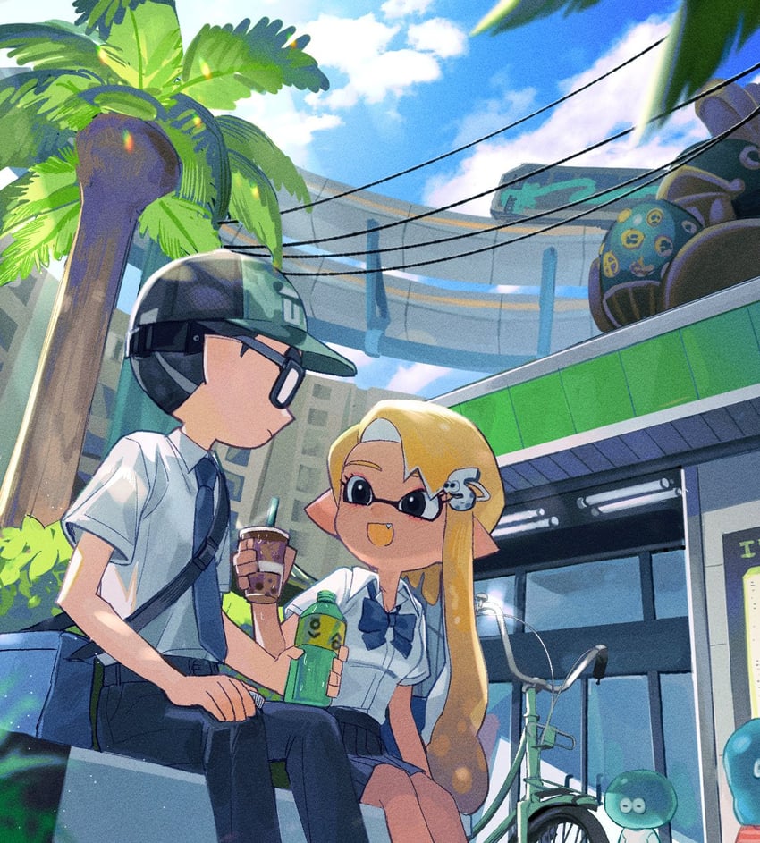 inkling player character, inkling girl, inkling boy, and jellyfish (splatoon and 1 more) drawn by hg_swdiary