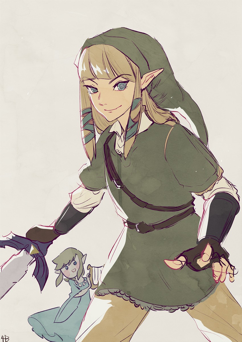 link and princess zelda (the legend of zelda and 1 more) drawn by biahnyang