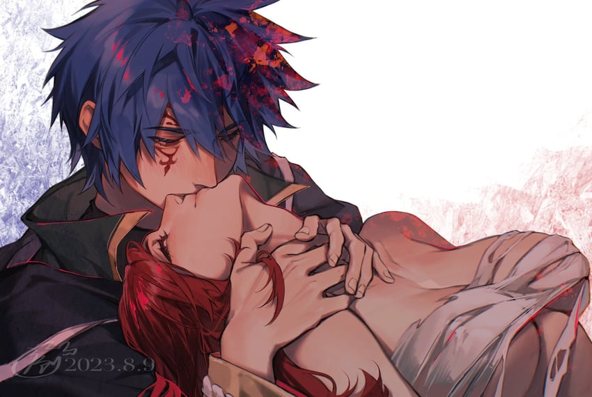 erza scarlet and jellal fernandes (fairy tail) drawn by xuchuan