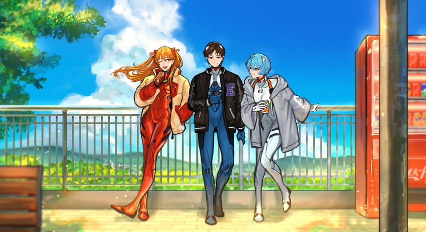 souryuu asuka langley, ayanami rei, and ikari shinji (neon genesis evangelion) drawn by sethkiel
