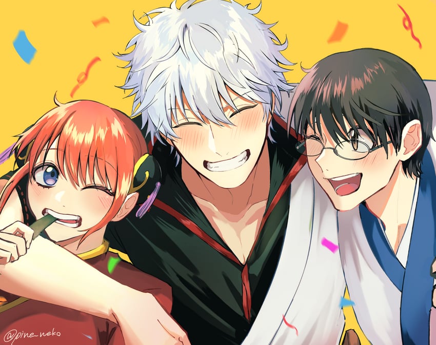 sakata gintoki, kagura, and shimura shinpachi (gintama) drawn by pine_neko