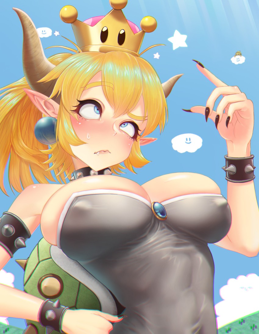 bowsette, lakitu, and lakitu's cloud (mario and 1 more) drawn by carla_(gfgfh80418)