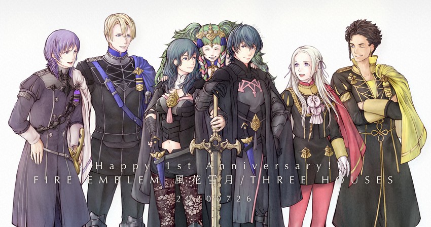 female byleth, edelgard von hresvelg, dimitri alexandre blaiddyd, male byleth, claude von riegan, and 2 more (fire emblem and 1 more) drawn by tohka_sd