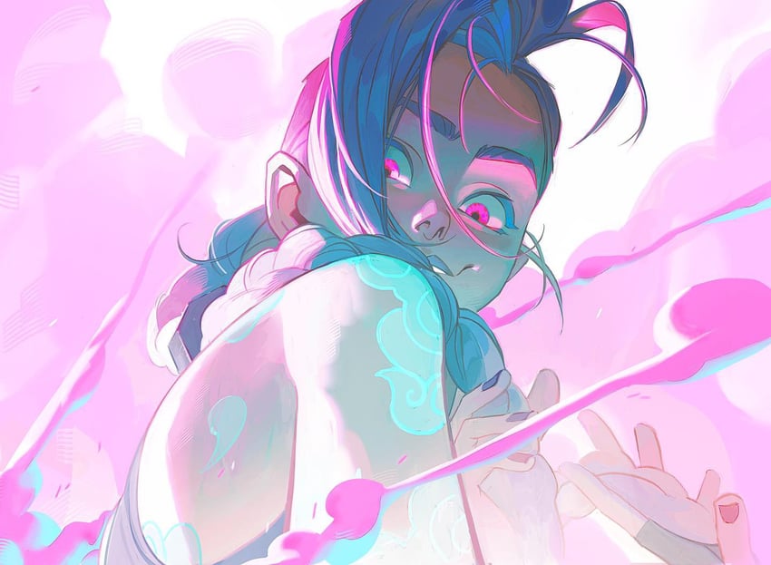 jinx and arcane jinx (league of legends and 1 more) drawn by alisvart