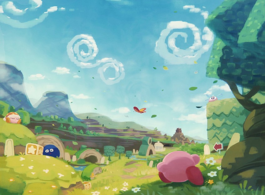 kirby, gooey, morpho knight, bronto burt, jobski, and 1 more (kirby and 2 more) drawn by suyasuyabi