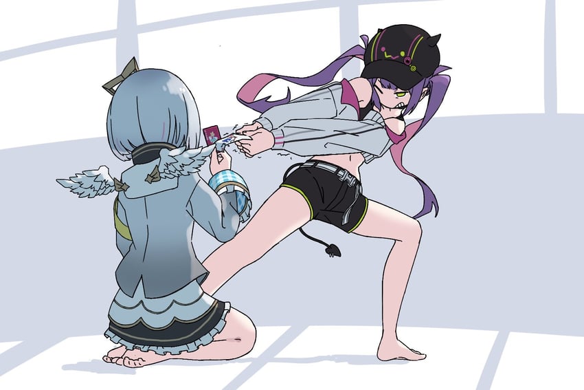 tokoyami towa, amane kanata, omaru polka, and tokino sora (hololive) drawn by shimotsu.