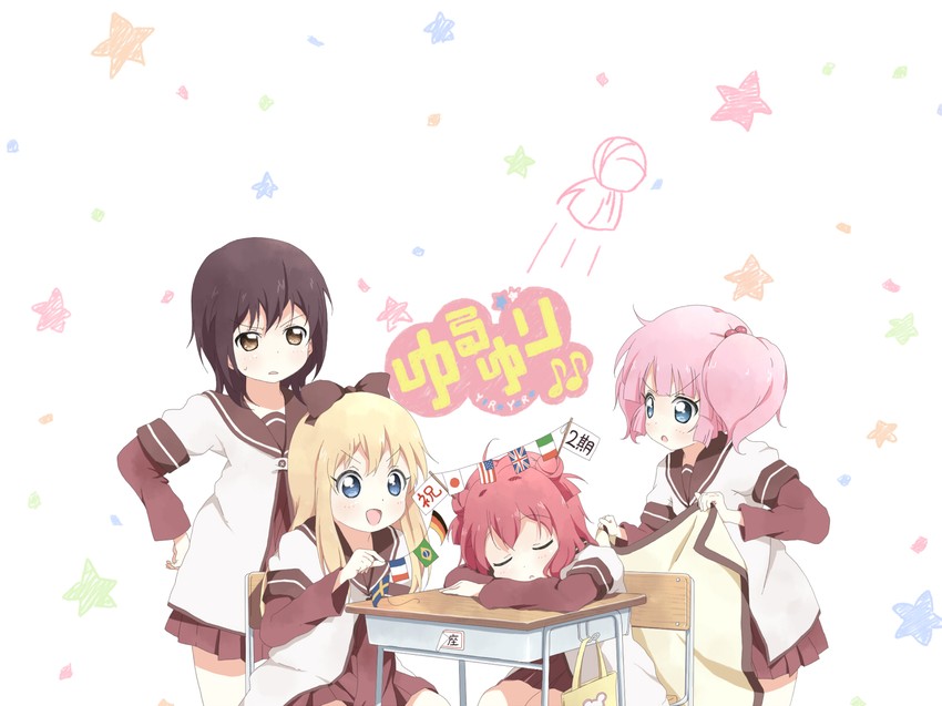 toshinou kyouko, akaza akari, funami yui, and yoshikawa chinatsu (yuruyuri) drawn by toma_(shinozaki)