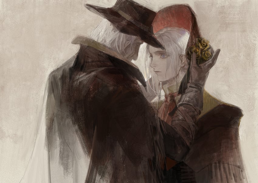 plain doll and gehrman the first hunter (bloodborne) drawn by naux