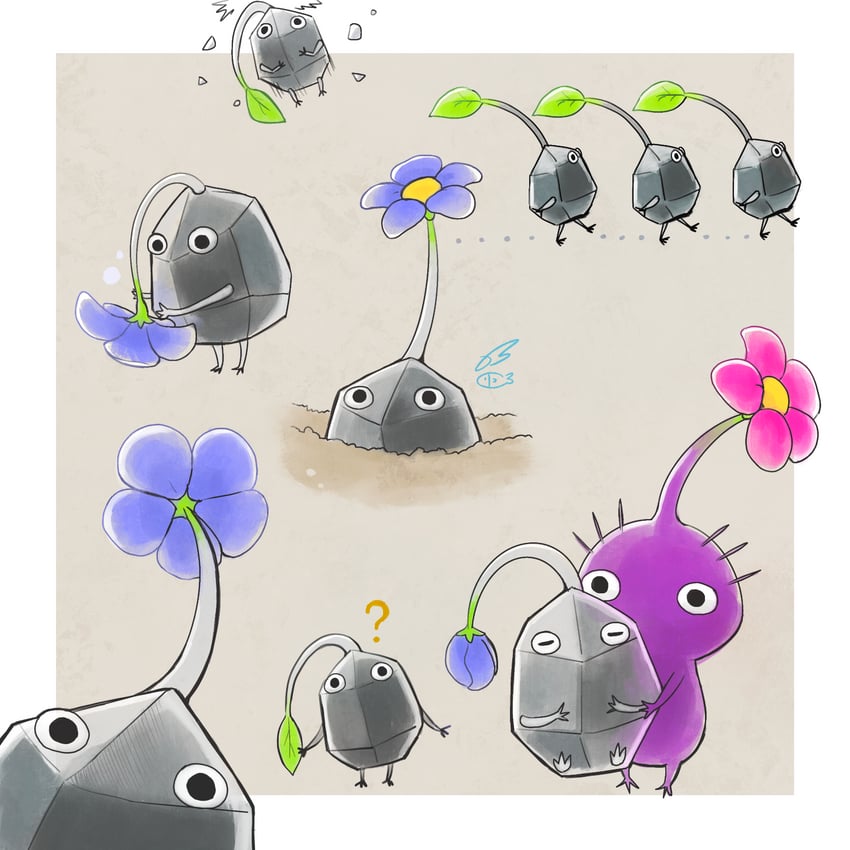 purple pikmin and rock pikmin (pikmin and 1 more) drawn by ayan_(ayan_00o)