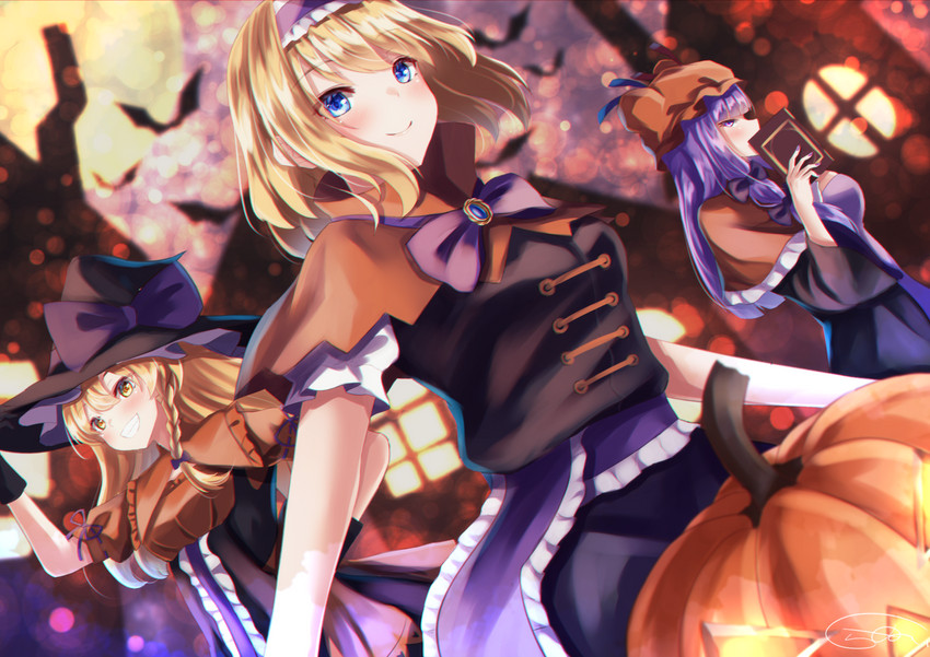 kirisame marisa, alice margatroid, and patchouli knowledge (touhou) drawn by shiranui_(wasuresateraito)