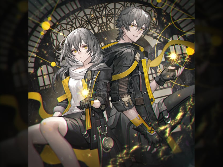 trailblazer, stelle, and caelus (honkai and 1 more) drawn by senano-yu