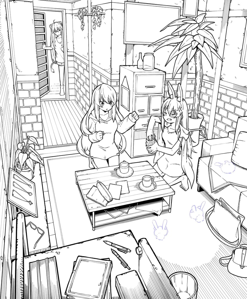 usada pekora, shishiro botan, moona hoshinova, and pekomon (hololive and 1 more) drawn by yurai0739