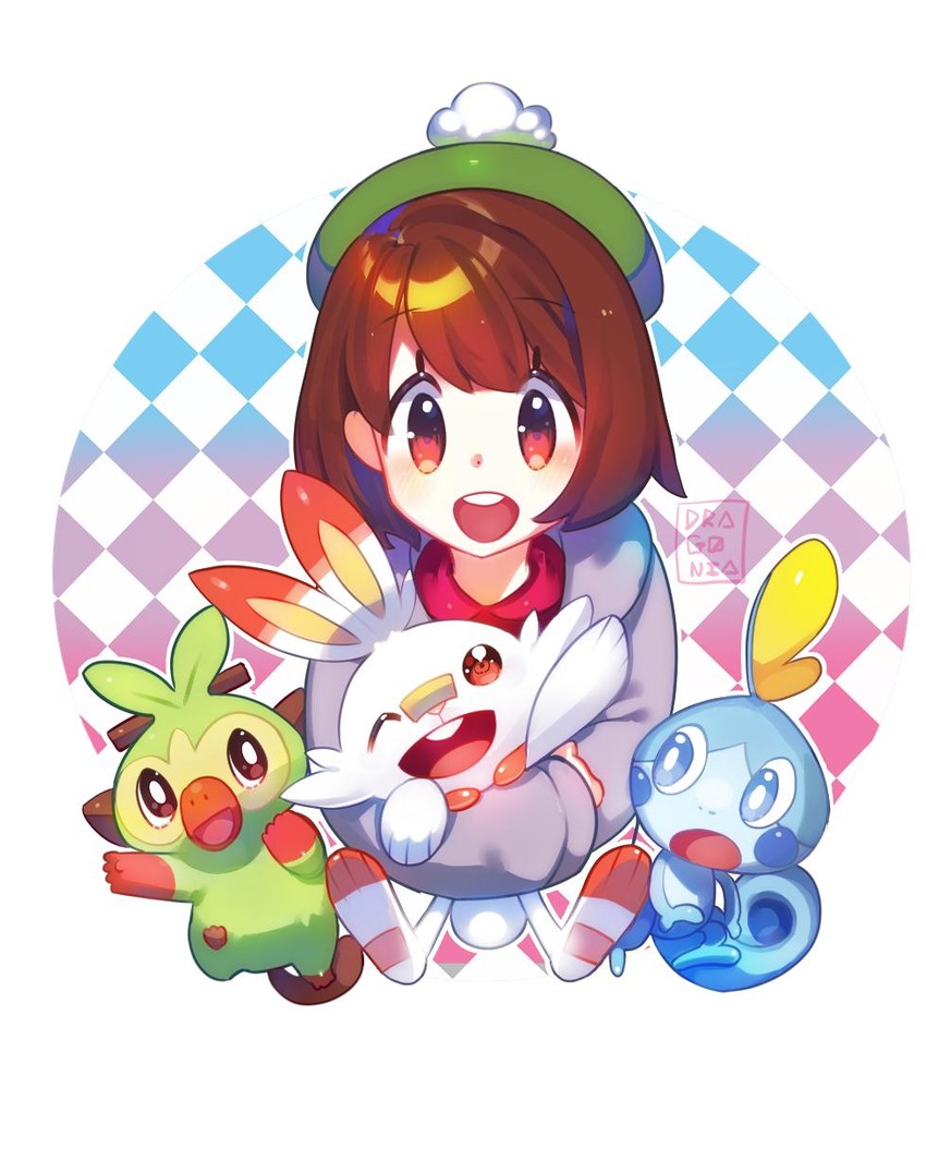 gloria, scorbunny, sobble, and grookey (pokemon and 1 more) drawn by drag0nia