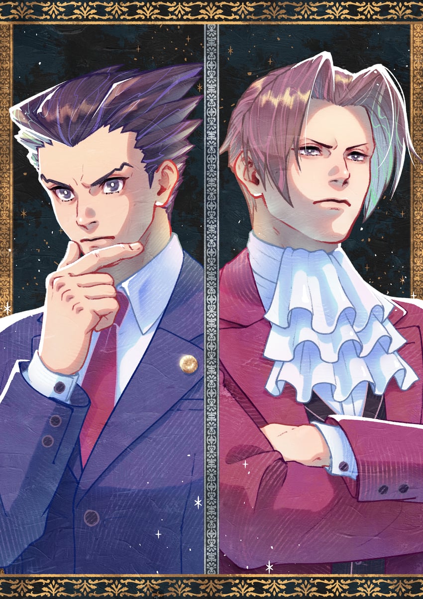 phoenix wright and miles edgeworth (ace attorney) drawn by hasekou_g