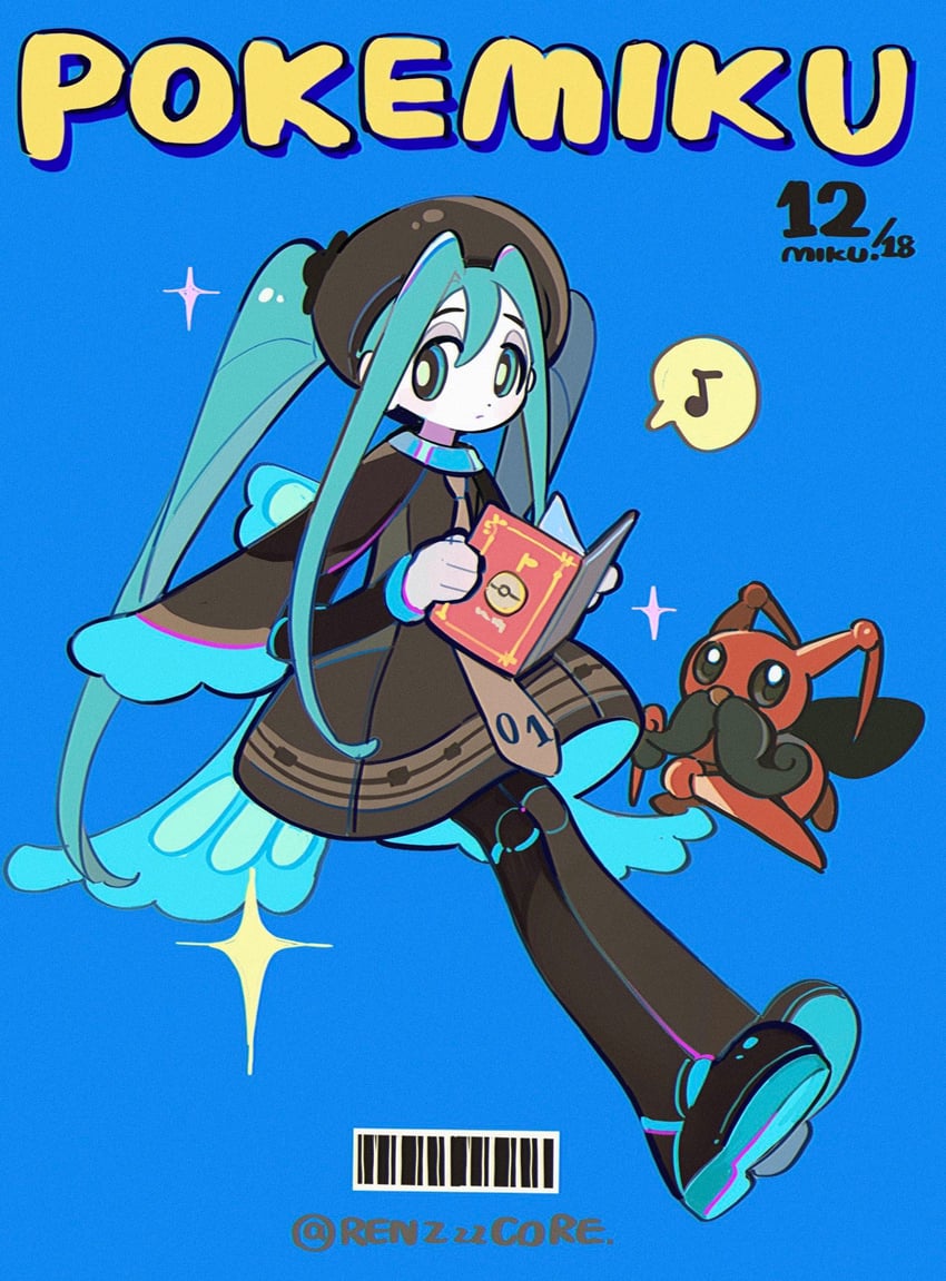 hatsune miku, bug miku, and kricketune (pokemon and 2 more) drawn by renzhi00334233