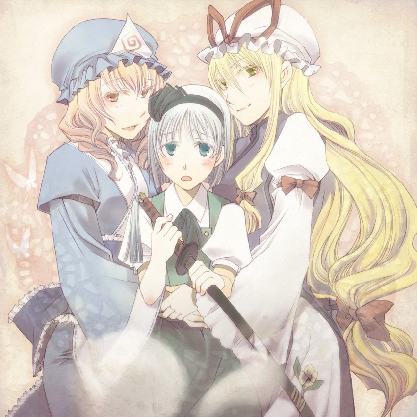 konpaku youmu, yakumo yukari, and saigyouji yuyuko (touhou) drawn by osanai_satoru
