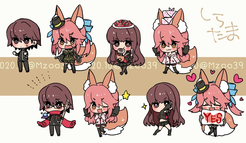 tamamo, tamamo no mae, and kishinami hakuno (fate and 2 more) drawn by osakana_(rrg0123)
