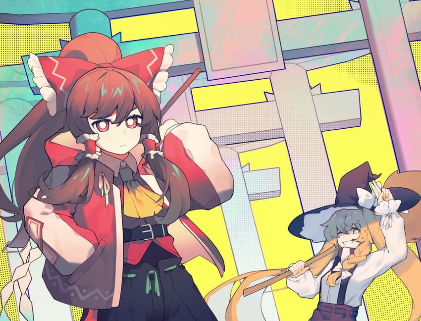 hakurei reimu and kirisame marisa (touhou) drawn by baojiang_tuzhi