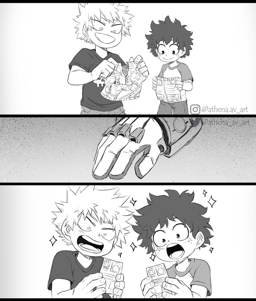 midoriya izuku, bakugou katsuki, and all might (boku no hero academia) drawn by athena_av