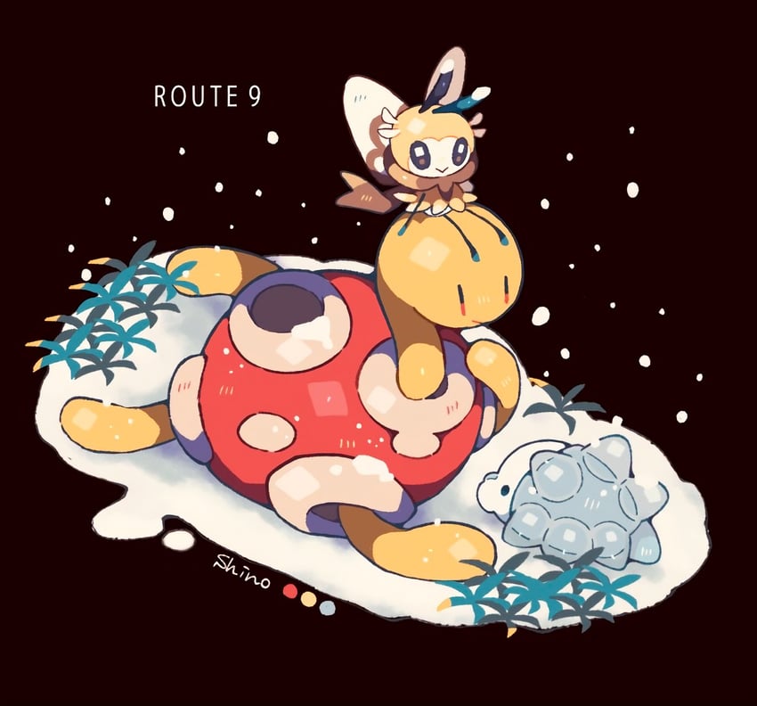 snom, ribombee, and shuckle (pokemon) drawn by shino_(shinoru_p)